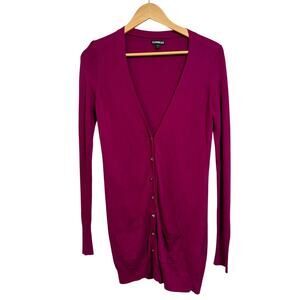 EXPRESS Magenta Button Up Rayon Cashmere Long Cardigan | S